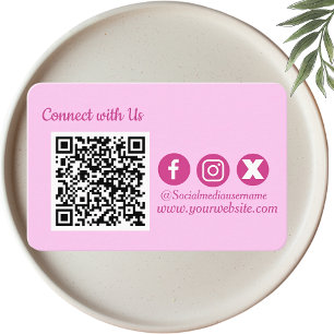 Connect with Us Social media Qr Code Pink  Business Card
