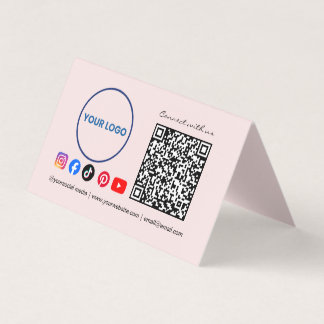 Connect with us Social Media QR Code Pink Business Card