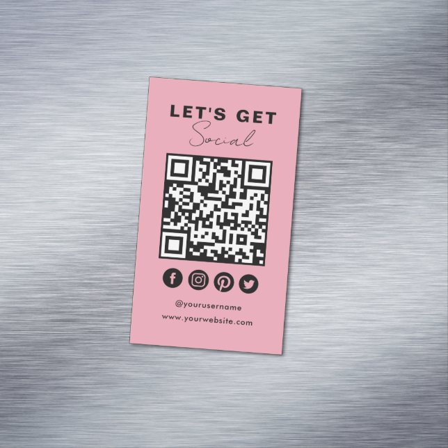 Connect With Us Social Media QR Code Pink Magnetic Business Card (In Situ)