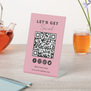 Connect With Us Social Media QR Code Pink Pedestal Sign