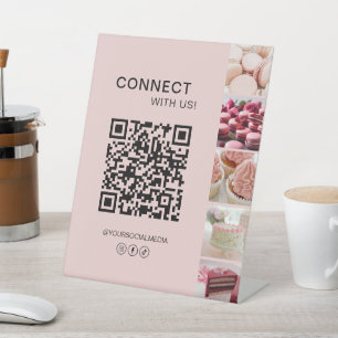 Connect with us Social Media QR Code Pink Pedestal Sign
