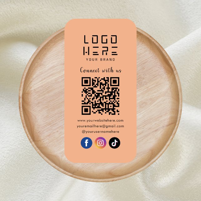 Connect With Us Social Media QR Code Soft Orange Business Card (Creator Uploaded)