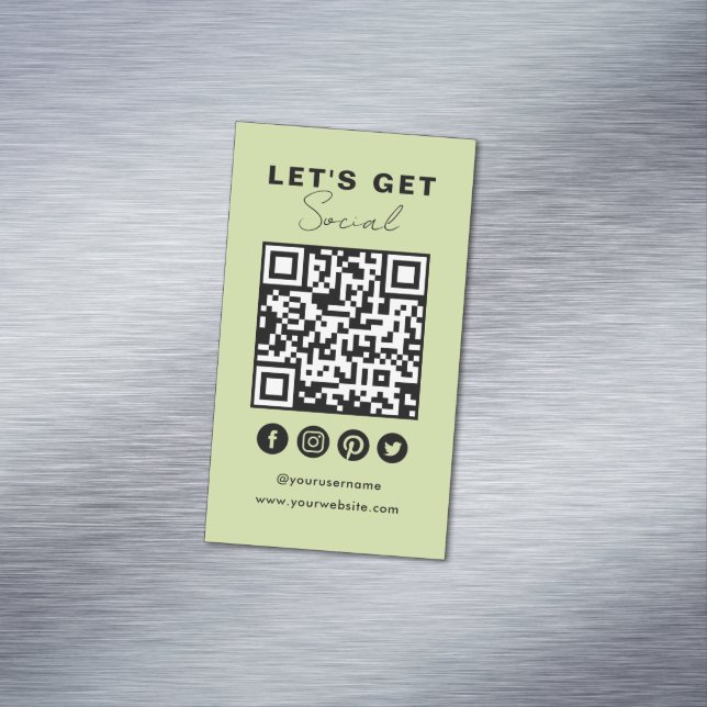 Connect With Us Social Media QR Code Summer Green Magnetic Business Card (In Situ)