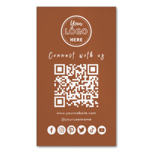 Connect With Us Social Media QR Code Terracotta Magnetic Business Card