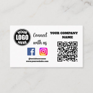 Connect with us   Social Media QR Code White Busin Business Card