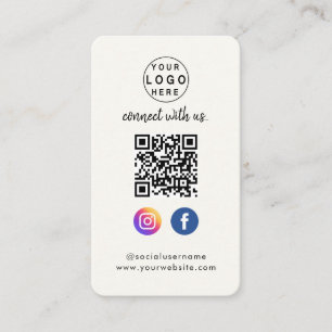 Connect with us   Social Media QR Code White Cream Business Card