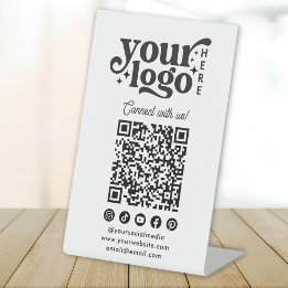 Connect with us Social Media QR Code White Pedestal Sign