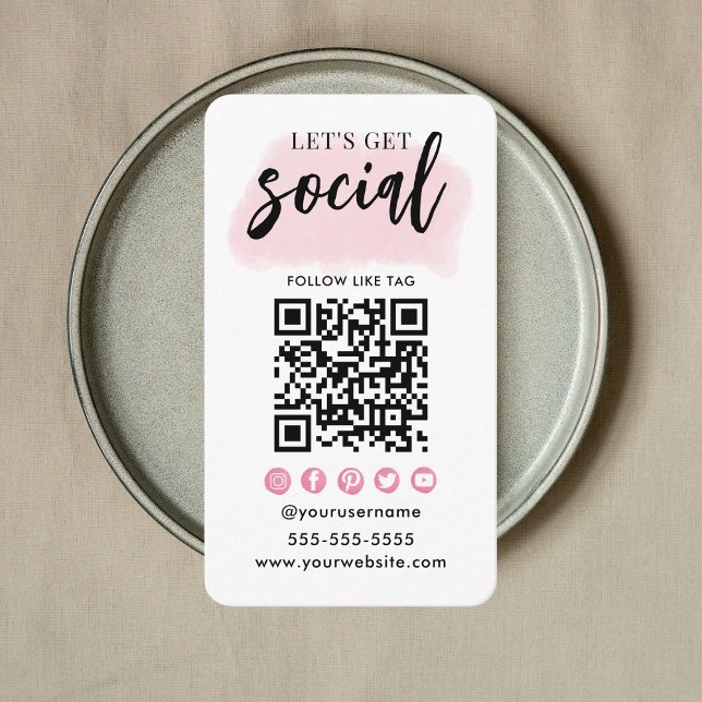 Connect With Us Social Media QR Code White Pink Enclosure Card (Creator Uploaded)
