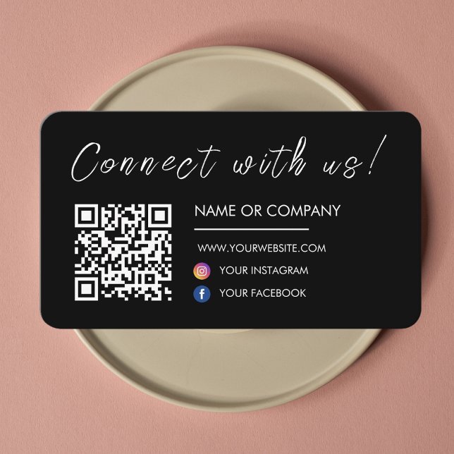 Connect with us Website Qr Code Social Media Black Business Card (Creator Uploaded)