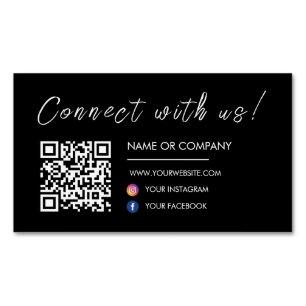 Connect with us Website Qr Code Social Media Black Magnetic Business Card