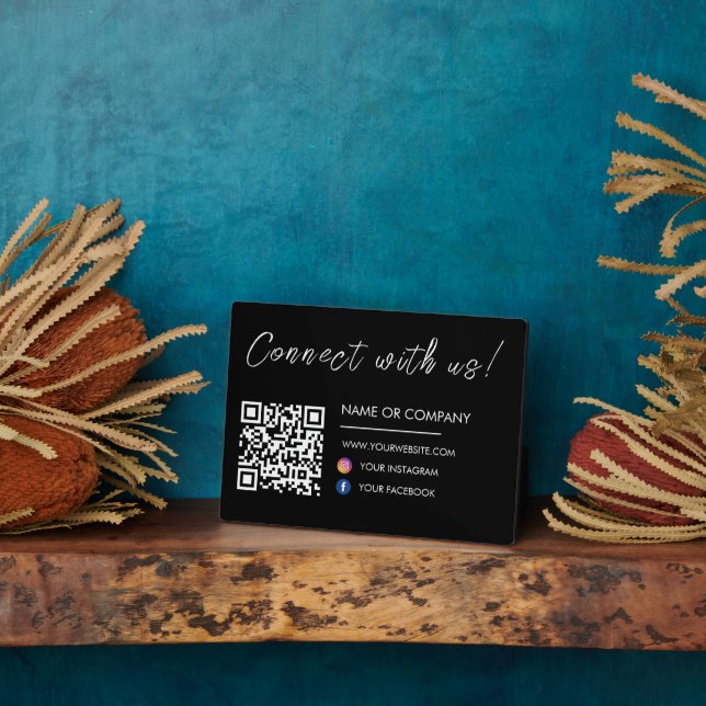 Connect with us Website Qr Code Social Media Black Plaque (Side)