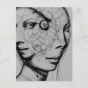 Connected Black and White Drawing Postcard