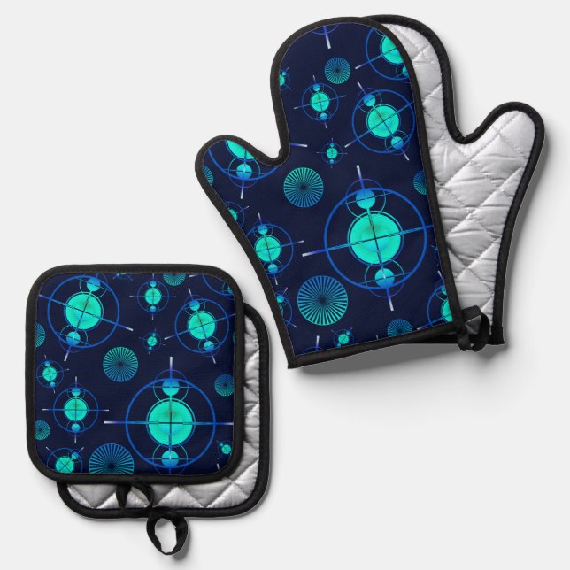 Connected Minds Pattern 2 Oven Mitt & Pot Holder Set (Front/Back)