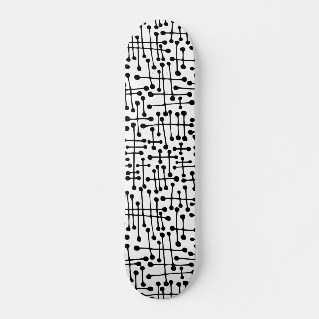 Connected Spots - Black on Wood Skateboard (Front)