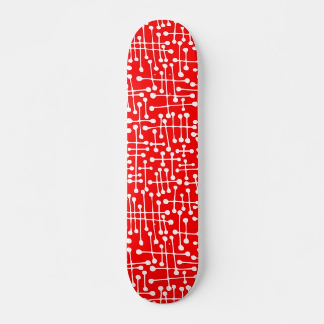 Connected Spots - White on Red Skateboard (Front)