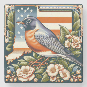 Connecticut American Robin and State Flower Stone Coaster