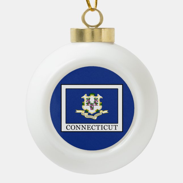 Connecticut Ceramic Ball Christmas Ornament (Front)