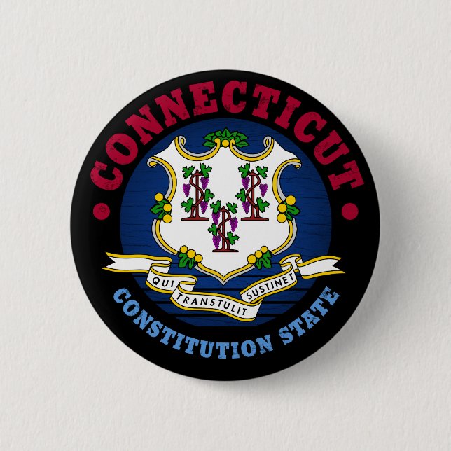 CONNECTICUT CONSTITUTION STATE FLAG 6 CM ROUND BADGE (Front)