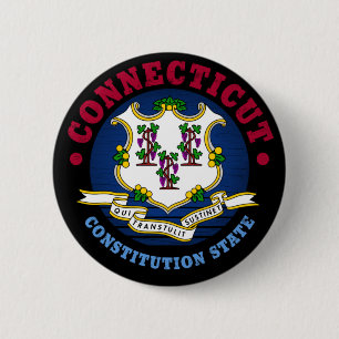 CONNECTICUT CONSTITUTION STATE FLAG 6 CM ROUND BADGE