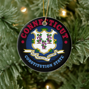CONNECTICUT CONSTITUTION STATE FLAG CERAMIC TREE DECORATION