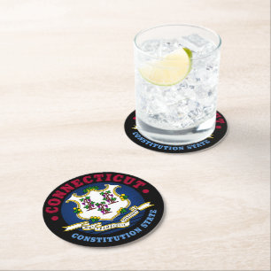 CONNECTICUT CONSTITUTION STATE FLAG ROUND PAPER COASTER