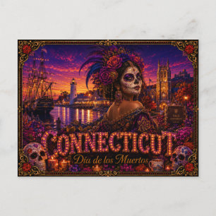 Connecticut Día de los Muertos Retro Postcard