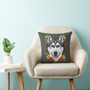 Connecticut Dog And Colourful Mirablis Blossom Cushion