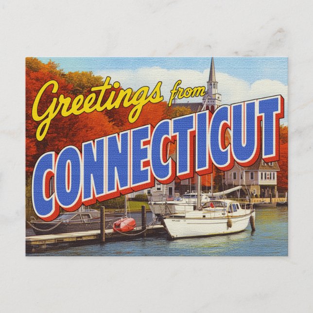 Connecticut Fall Harbor Yacht Postcard (Front)