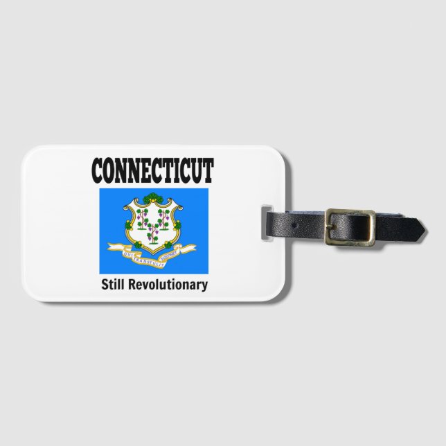 Connecticut flag and motto luggage tag (Front Horizontal)