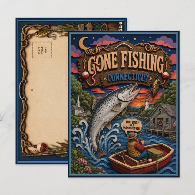 Connecticut Gone Fishing Atlantic Salmon Postcard (Front/Back)