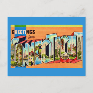  Connecticut Greeting  Retro Postcard