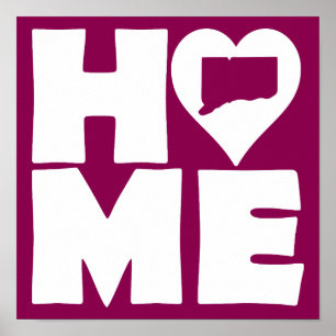 Connecticut Home Heart State Poster Sign