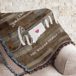 Connecticut Home State Personalised Wood Look Throw Blanket<br><div class="desc">Show some home state pride with this cute rustic faux wood plank throw blanket featuring "home" in white calligraphy script lettering with a silhouette map of the state of Connecticut standing in for the letter "O." A pink heart illustration inside the state map completes the design; you can change the...</div>