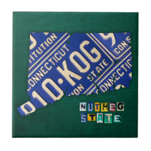 Connecticut License Plate Map Ceramic Tile