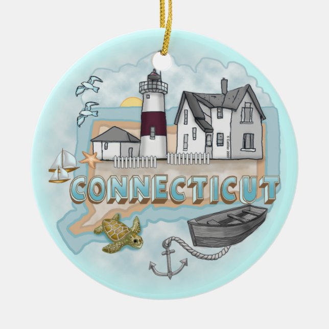 Connecticut Lighthouse Ceramic Tree Decoration (Front)