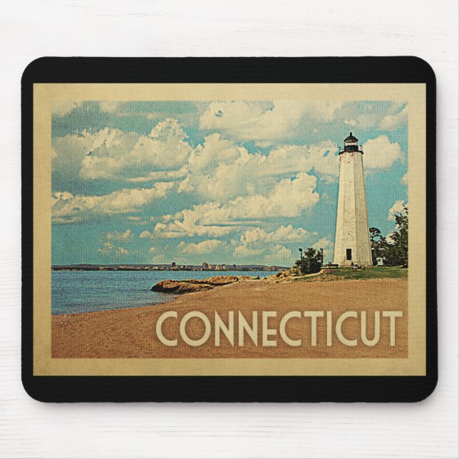 Connecticut Lighthouse Mouse Pad Vintage Travel (Front)
