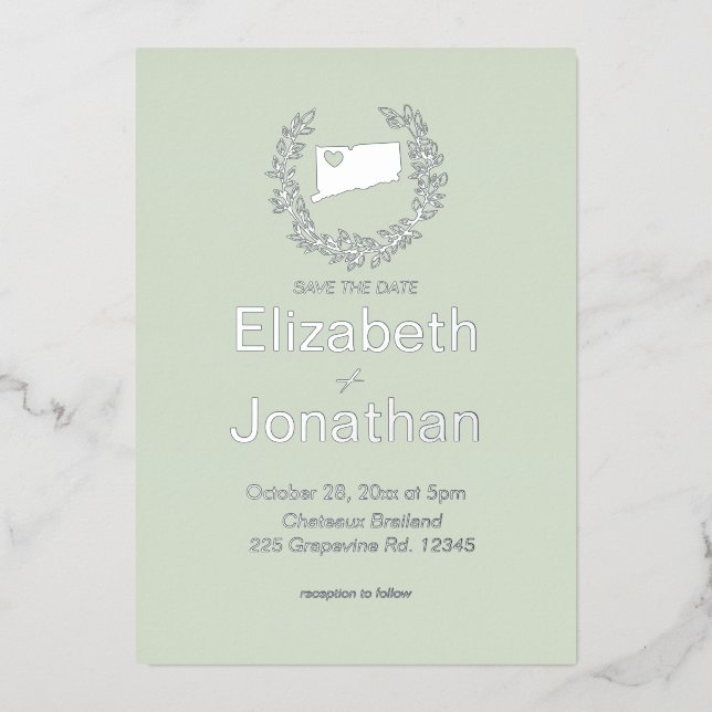 Connecticut Map Simple Destination Wedding     (Front)