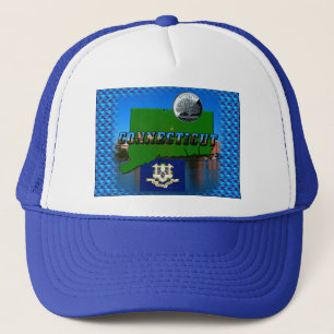 Connecticut' Map, Text, Faux Quarter, Flag Scenery Trucker Hat