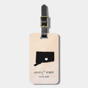 Connecticut Map Wedding Luggage Tag, Couple's Name Luggage Tag