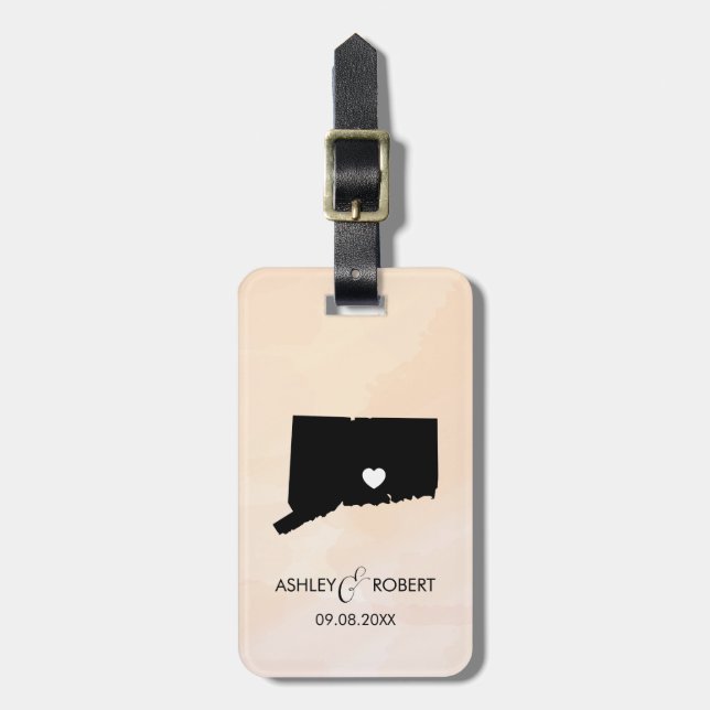 Connecticut Map Wedding Luggage Tag, Couple's Name Tag (Front Vertical)