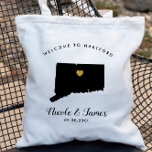 Connecticut Map Wedding Welcome Bag Tote, Black<br><div class="desc">Wedding weekend welcome gift bag for out of town guests to your wedding,  featuring image of Connecticut,  with gold heart.  Fill tote with your favourite goodies.</div>