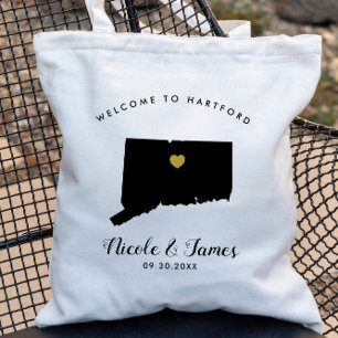 Connecticut Map Wedding Welcome Bag Tote, Black