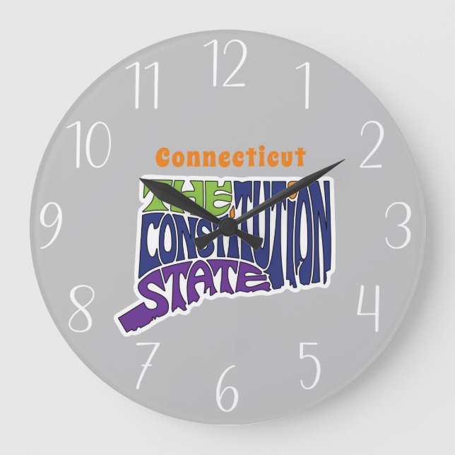 Connecticut Nickname Word Art Large Clock (Front)