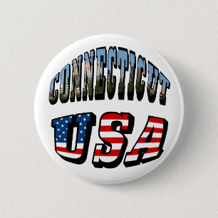Connecticut Picture and USA Flag Text 6 Cm Round Badge