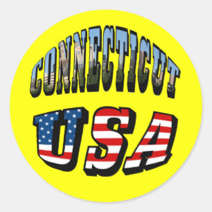 Connecticut Picture and USA Flag Text Classic Round Sticker