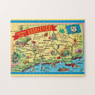 Connecticut Postcard Map 11x14 Jigsaw Puzzle