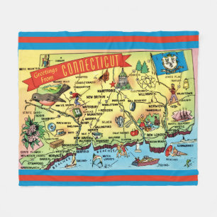 Connecticut Postcard Map Fleece Blanket