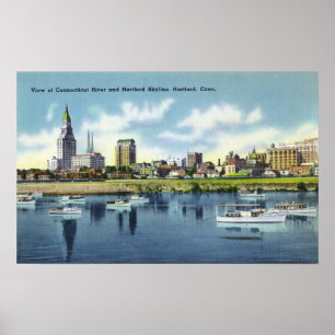 Connecticut River View of the Hartfort Skyline Poster