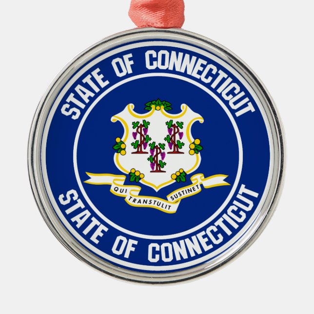 Connecticut Round Emblem Metal Tree Decoration (Front)