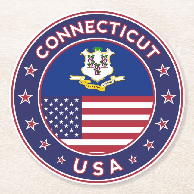 Connecticut Round Paper Coaster (Front)